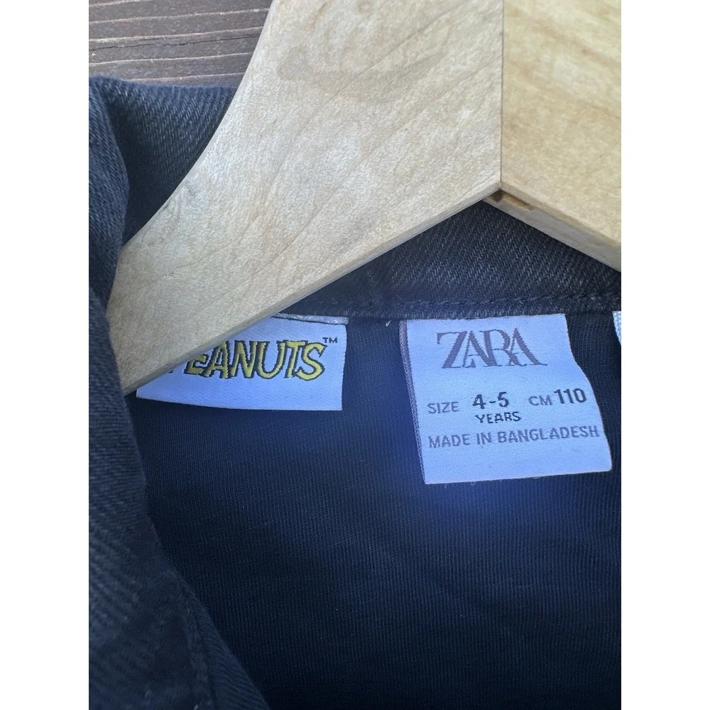 Zara Kids Peanuts Woodstock Denim Snap Jacket Size 4/5